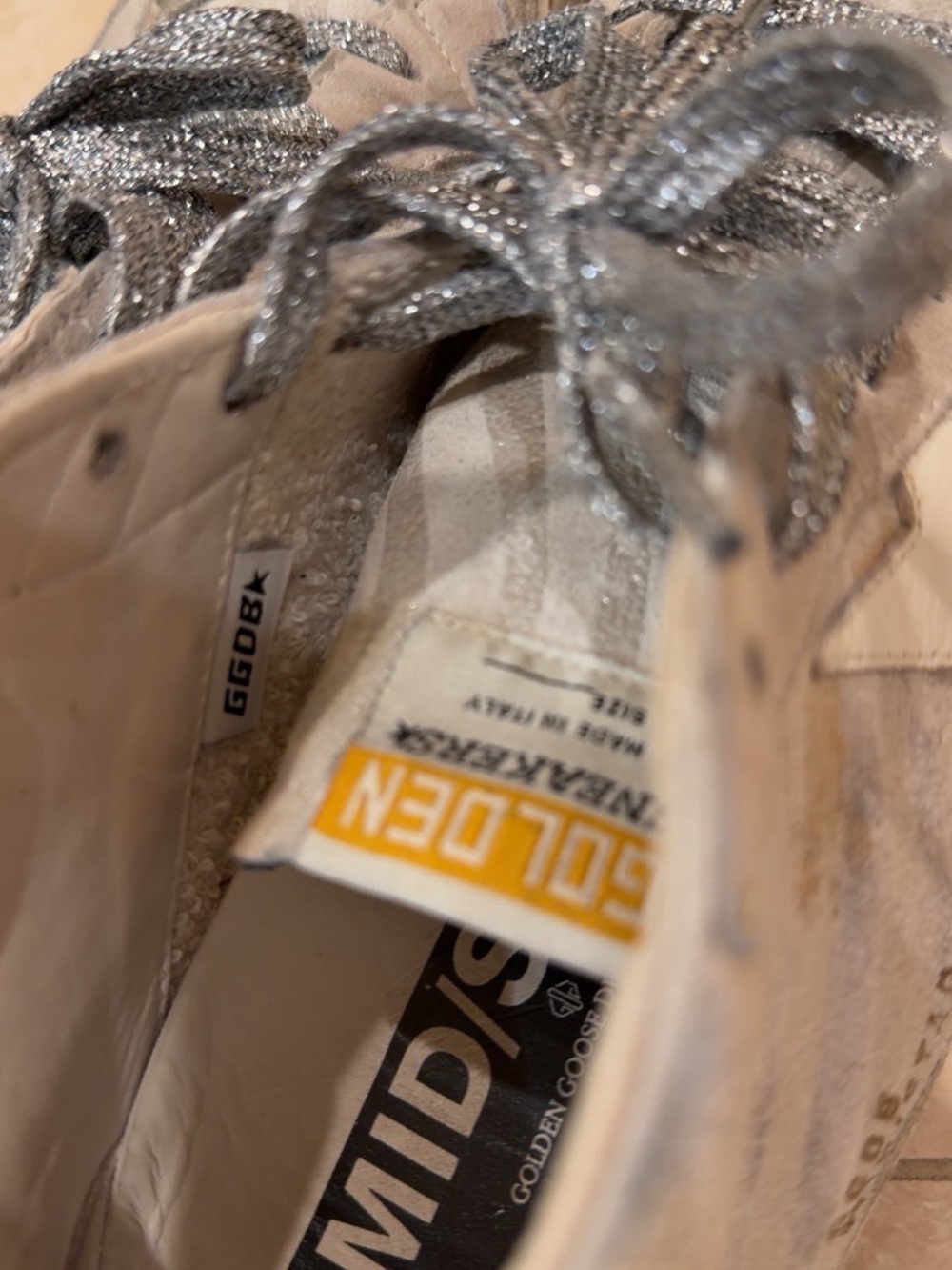 Golden Goose Mid Star Glitter Suede Sneakers Silver Metallic Made Italy - Picture 13 of 14